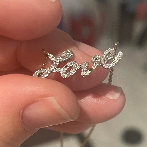 ✨14k✨ Yellow Gold LOVE Necklace with Diamond Accents - 16" Chain 💎 AUTHENTIC- - Picture 10 of 12